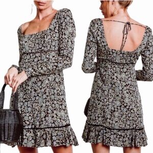 Free People Womens Sz 4 Boheme Mini Long Sleeve Floral Square Neck Skater
Dress